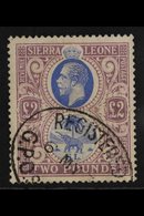 1921 -27  £2 Blue And Dull Purple, Geo V, Wmk Script CA, SG 147, Very Fine Used With Neat Oval Registered Cancel. Lovely - Sierra Leone (...-1960)