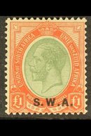 1927-30  £1 Pale Olive Green & Red "SWA" Opt'd, SG 57, Fine, Very Lightly Hinged Mint For More Images, Please Visit Http - South West Africa (1923-1990)