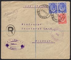 FORERUNNER  1919 (24 Feb) Registered Cover To Windhoek, Franked South Africa KGV 2½d Pair & 1d Stamps, Tied By  "KARIBIB - Südwestafrika (1923-1990)