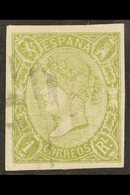 1865  2r Green Imperforate POSTAL FORGERY, Edifil 72F, Used With 4 Large Margins. For More Images, Please Visit Http://w - Sonstige & Ohne Zuordnung
