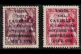 1950  (23 Oct) General Franco's Canary Island Visit ("CAUDILLO" 16½ Mm Long) 10c On 50c And 10c On 1p (Edifil 1083A/B, S - Autres & Non Classés