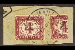 POSTAGE DUE  1897 4m Maroon BISECTED On Piece, SG D2a, Tied Omdurman Cds Of 6/9/01. Very Scarce, Some Minor Faults / Sta - Soudan (...-1951)