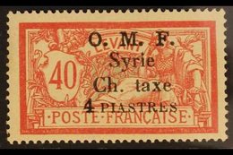 POSTAGE DUES  1920 4pi On 40c Red And Pale Blue, Variety "Thin 4", SG D51a, Very Fine Mint. For More Images, Please Visi - Syrien