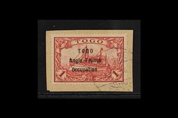 1914  1mk Carmine Overprinted, Wide Setting, Lines 3mm Apart, SG H10, Superb Used On Piece With Lome Cds Cancel. Signed  - Other & Unclassified