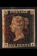 1840  1d Black, Check Letters, 'E - A',  Plate 8, SG 2, Used With 4 Clear Margins, Nice Guide Line Vertically Through NE - Non Classés