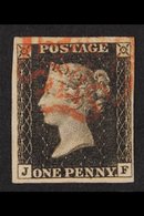 1840  1d Black "J F" Plate 1a, SG 2, Fine Used With Red MX Cancel, Four Margins. For More Images, Please Visit Http://ww - Ohne Zuordnung