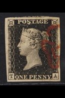 1840  1d Black, Lettered "T A", SG 2, Very Fine Used With Four Good To Large Margins Showing Small Part Of Stamp To Top, - Unclassified