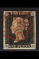 1840  1d Black, Lettered "K D", Plate 2, SG 2, Very Fine Used With Four Good To Large Margins And Crisp Red MX Cancellat - Unclassified
