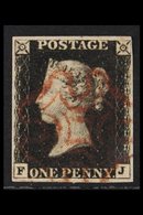 1840  1d Intense Black, Lettered "F J", SG 1, Fine Used With Four Margins And Red MX Cancellation. For More Images, Plea - Non Classés