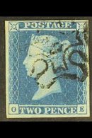 1841  2d Blue, Lettered "O E", Fine Used With Four Neat Margins And Showing NUMBER "6" IN MALTESE CROSS, SG 14f, An Attr - Autres & Non Classés