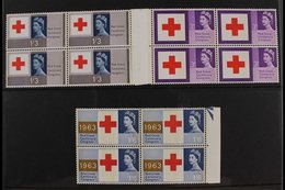 1963  Red Cross Congress Phosphor Complete Set, SG 642p/44p, Superb Never Hinged Mint Marginal BLOCKS Of 4, Very Fresh.  - Sonstige & Ohne Zuordnung