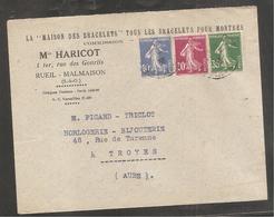 Enveloppe Avec  10c - 20c - 35c Semeuse   1938   RUEIL MALMAISON / Bracelets De Montres - Brieven En Documenten