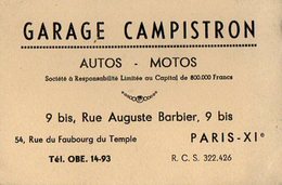 VP16.187 - CDV - Carte De Visite - Garage CAMPISTRON - Autos / Motos Rue Auguste Barbier à PARIS - Visiting Cards