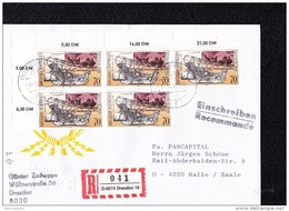 BRD: R-Brief Mit 70 Pfg 500 J. Postwesen Portogerecht. R-Zettel Mit O-8019 DRESDEN 19 (041) Vom 11.12.91 Knr: 3356(5) - R- & V- Vignette