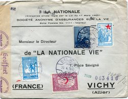 TURQUIE LETTRE CENSUREE DEPART GALATA 23-4-1943 POUR LA FRANCE - Storia Postale