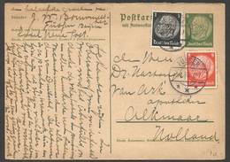 Fragekarte Hindenburg 6 Pf. Grün Aus 1935, Ausland-Zusatz 1 Und 8 Pf., Füssen Nach Alkmaar, Holland - Stamped Stationery