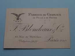 Fabr. De Chapeaux " F. BLONDEAUX & Cie " 45 Rue De Richelieu PARIS ( Voir / Zie Foto ) ! - Visiting Cards