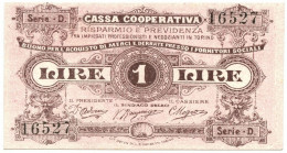 1 LIRA BUONO ACQUISTO CASSA RISPARMIO E PREVIDENZA TORINO 1893-1894 FDS-/FDS - Altri & Non Classificati