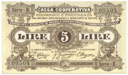 5 LIRE BUONO CASSA COOPERATIVA RISPARMIO PREVIDENZA TORINO 1893-1894 QFDS - Autres & Non Classés