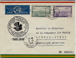 2-3-1948- Xxè Anniversaire : 1er Courrier Postal Aérien France-Amérique Du Sud Par Air-France - Covers & Documents