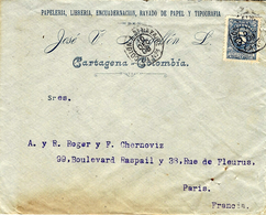 1908- Lettre De Colombie ( Cartagena ) Pour Paris Oblit. Cad Maritime COLON A St NAZAIRE  L.A. N° 1 - Schiffspost