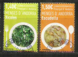 ANDORRA. Gastronomía (especialidades) Xicoies Y Escudella (ensalada De Diente De León Y Estofado), 2 Sellos Cancelados - Gebruikt