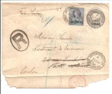Constantinopel England.Postal Stationery R-Cover 40P Uprated 1894 To France Toulon .Lt De Vaisseau - Britisch-Levant
