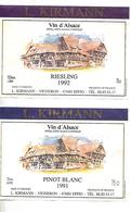 2 étiquettes Vin D'Alsace 1991-92 / 67 EPFIG / L. KIRMANN / Riesling & Pinot Blanc - Riesling