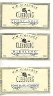 3 étiquettes Vin D'Alsace / 67 CLEEBOURG / Cave Vinicole / Pinot Blanc, Pinot Noir, Riesling - Riesling