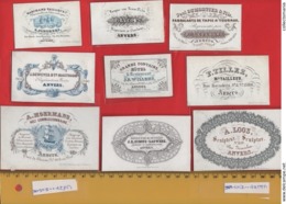 Lot85A : 9 ViSiT Cards, Printer RATiNCKX In ANVERS Antwerpen Porseleinkaarten Circa 1840 à1860 Hand Press Litho - Porzellan