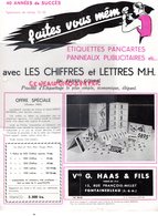 77 - FONTAINEBLEAU - RARE PUBLICITE 1953-VVE G. HAAS & FILS- ETIQUETTES PANCARTES -PAPIER GOMME- 15 RUE FRANCOIS MILLET - Advertising