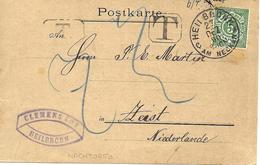 Taxe. Heilbronn Vers Pays Bas Sur Carte Postal 1890 - Briefe U. Dokumente