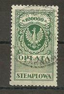Poland, Polen 1924 - Stamp Fee, Stempelgebuhr, 100000 Mark, Revenue - Revenue Stamps