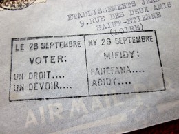 TULEAR  MADAGASCAR "GRIFFE POUR ALLER VOTER"(France Ex-colonies & Protectorats)(1958)Lettre à Entête ABASSALY Timbre - Lettres & Documents