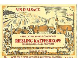 Etiquette Vins D'Alsace / 67 KATZENTHAL / A. ECKLE / Riesling Kaefferkopf - Riesling