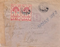 LETTRE. MADAGASCAR. 1945.  TANANARIVE POUR LYON. PAR AVION. BANDE CENSURE MILITAIRE ET CACHET VIOLET G   / 2 - Brieven En Documenten