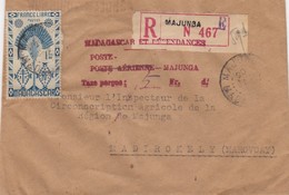 LETTRE. MADAGASCAR. 1945.  RECOMMANDÉ MAJUNGA POUR MADIROKELY. AFFt MIXTE 1F = TAXE DE FORTUNE POSTE MAJUNGA 5Fr   / 2 - Lettres & Documents