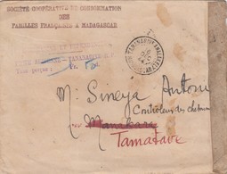LETTRE. MADAGASCAR. 1944. TANANARIVE POUR MANAKARA /TAMATAVE. TAXE DE FORTUNE POSTE 1,50Fr + BANDE ET CACHET CENSURE / 2 - Brieven En Documenten
