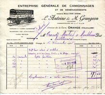 84.ORANGE.ENTREPRISE GENERALE DE CAMIONAGES & DEMENAGEMENTS.L.ANTOINE & M.GRANGEON AVENUE DE LA GARE. - Transport