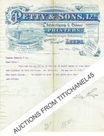Letter 1895 LEEDS - PETTY & SONS Ltd - Advertising Experts And Lithographers For Every Trade - Manufacturing Station - Royaume-Uni