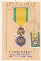 ALGERIE  : Carte Maximum Centenaire Médaille Militaire Oblitération 1er Jour Alger De  1952 - Maximum Cards