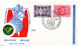 BELGIQUE. N°1061-2 De 1958 Sur Enveloppe 1er Jour. Série Des Nations-Unies/OMS/UPU. - 1958 – Brussels (Belgium)