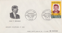 Enveloppe  FDC  1er  Jour    SENEGAL    Président   John  KENNEDY   1964 - Kennedy (John F.)