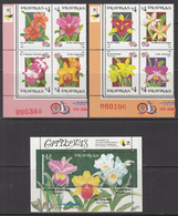 1996 Philippines Taipex Orchids Flowers Complete Set Of 2  Blocks Of 4 + Souvenir Sheet MNH - Filipinas