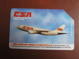 Urmet Phonecard,Czechoslovak Airlines, Used - Pakistan