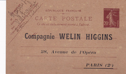 Carte Semeuse Camée 20 C Brun H1 Neuve Repiquage Welin - Cartes Postales Repiquages (avant 1995)