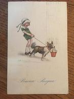 Carte, Illustrateur S.Bompard, Buena Pasqua (Italien: Joyeuses Pâques), Petite Fille, Chien, Panier D'oeufs, écrite 1921 - Bompard, S.