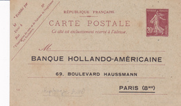 Carte Semeuse Camée 20 C Brun H1 Neuve Repiquage Banque Hollando Américaine - Cartes Postales Repiquages (avant 1995)