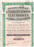 Titre Ancien - Société Générale D'Exploitations Electriques De Lodz Et Extensions - Titre De 1927 - - Electricidad & Gas