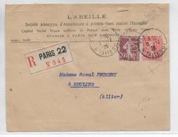 1925 - PERFORE SEMEUSE Sur ENVELOPPE COMMERCIALE "L'ABEILLE" RECOMMANDEE De PARIS - Autres & Non Classés